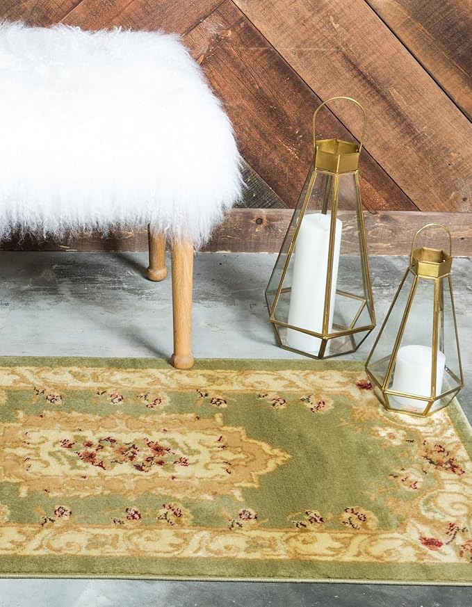 Rugs.com Chateau Collection Rug – 6 Ft Runner Green Medium Rug Perfect for Hallways, Entryways