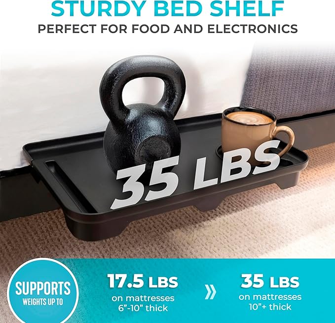 Stander Wonder Bedside Shelf, Bedside Caddy Organizer & Bunk Bed Shelf, Space-Saving Floating Nightstand for Seniors & Dorm Rooms, Bedside Tray Table with Phone Holder, Cup Holder & Cable Organizer