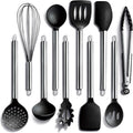 COOK WITH COLOR Silicone Cooking Utensils, Kitchen Utensil Set, Easy to Clean Silicone Kitchen Utensils, Cooking Utensils for Nonstick Cookware, Kitchen Gadgets Set, 10 Pieces, Black