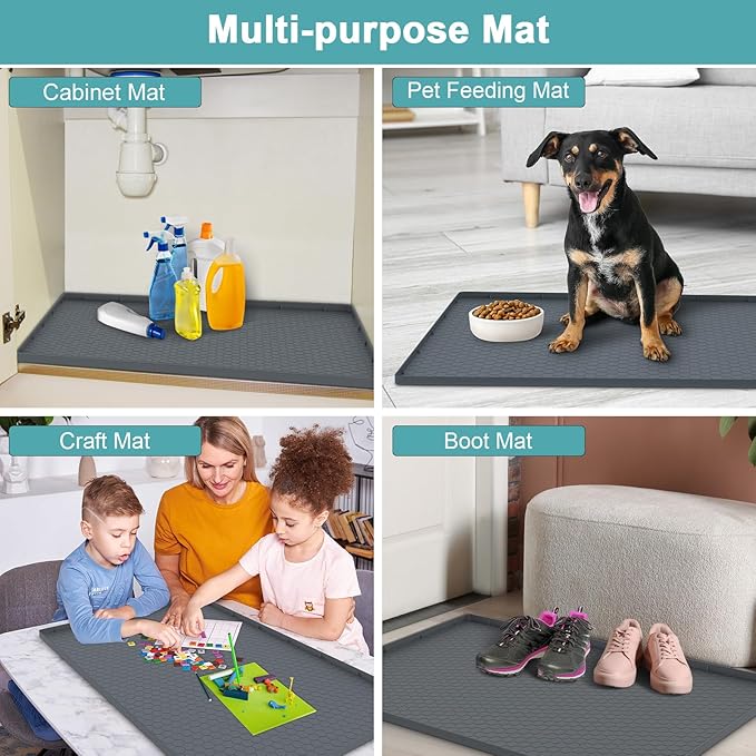 Waterproof Under Sink Mat, 28" x 19" Silicone Under Sink Mats for Kitchen, Under Kitchen Sink Mats and Protector Mat, Sink Cabinet Protector Mats for Bathroom, Gray
