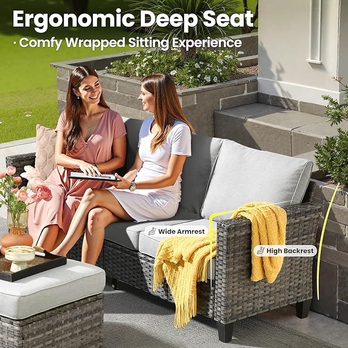 ovios 6 Pieces Patio Furniture Set, Outdoor Wicker Sofa Couch