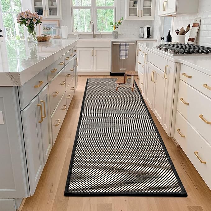 Artoid Mode Washable Non Skid Kitchen Rugs and Mats Doormat, Absorbent Door Mat Rugs for Kitchen Floor Front of Sink Hallway Black 17x60 Inch