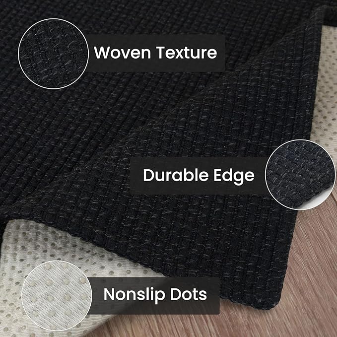 IOHOUZE Washable Exrea Long Hallway Runner Rug 3x18 Non Slip Rubber Backed Kitchen Runner Entryway Runner Indoor, Woven Rugs Floor Carpet for Kitchen Hall Entryway Stair, Black/Grey