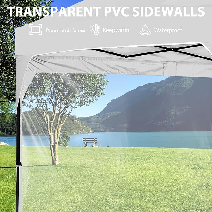 10x10 FT Pop Up Canopy with 4 Clear PVC Sidewalls, Instant 1-Button Push Canopy Tent for Outdoor Activities & Events