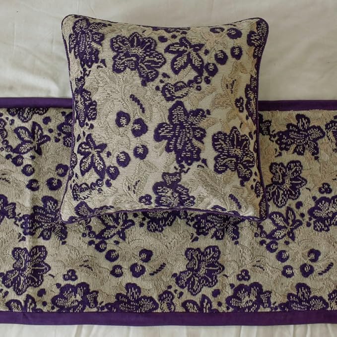 The HomeCentric King/Queen/Twin Purple Designer Full 68"x18" Bed Runner Without Pillow Cover, Floral, Velvet Bed Scarf on Velvet Fabric - Plum Petal