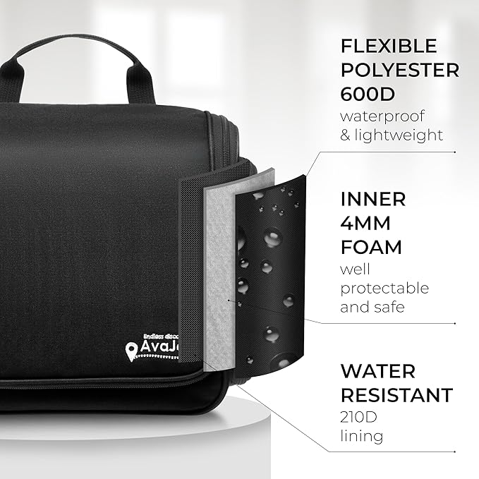 Travel Toiletry Bag for Men and Women - (10.6”x10.6”x3.2”) Large Hanging Toiletry Organizer - Waterproof Hygiene Bag with Metal XXL Swivel Hook, with Sturdy Zippers and 15 Compartments for Toiletries