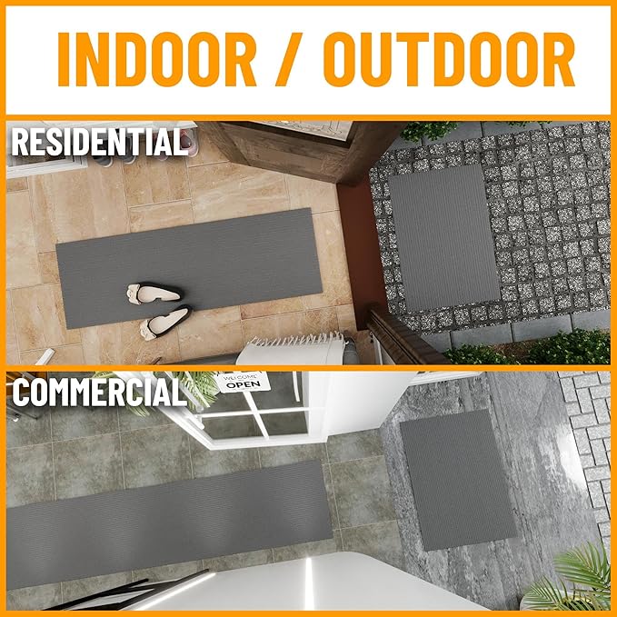 Ottomanson 2'7" x 5' Mud Mat Area Rug Scraper Carpet - Non-Slip, Dirt Trapping for Indoor & Outdoor Use - Ideal for Entryway, Garage, Kitchen, Patio & High-Traffic Areas, Gray