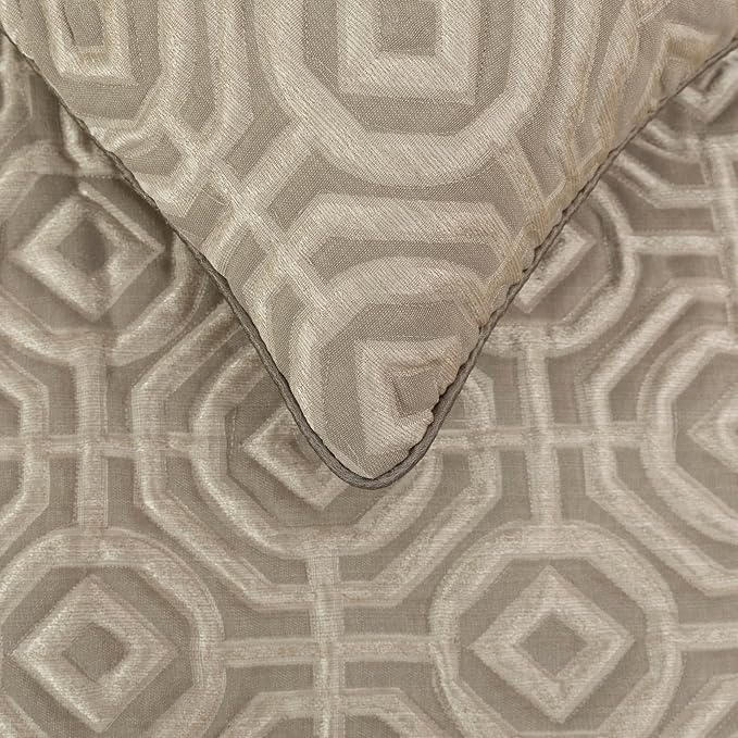 The HomeCentric King/Queen/Twin Beige Designer CA King 86"x18" Bed Runner with Pillow Cover, Textured Bed Scarf on Silk Fabric - Hexagonal Norma