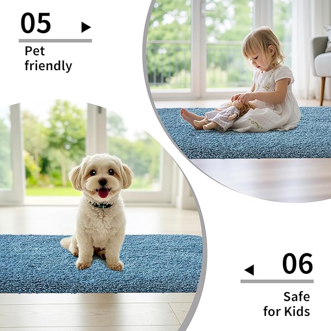 Blue Bathroom Runner Rug 24x70 Non Slip Fluffy Long Bath Mat for Bathroom Floor Washable Plush Luxury Large Bath Rug for Tub Absorbent Runner Rug for Bedside