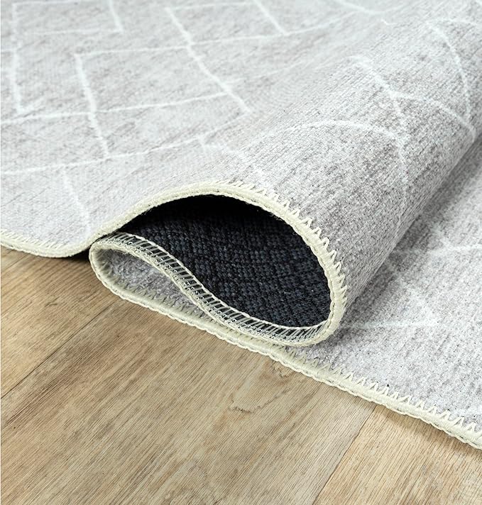 Bloom Rugs Washable Non-Slip 4' x 6' Rug - Gray/Pebble Striped Area Rug for Living Room, Bedroom, Dining Room, and Kitchen - Exact Size: 4' x 6'