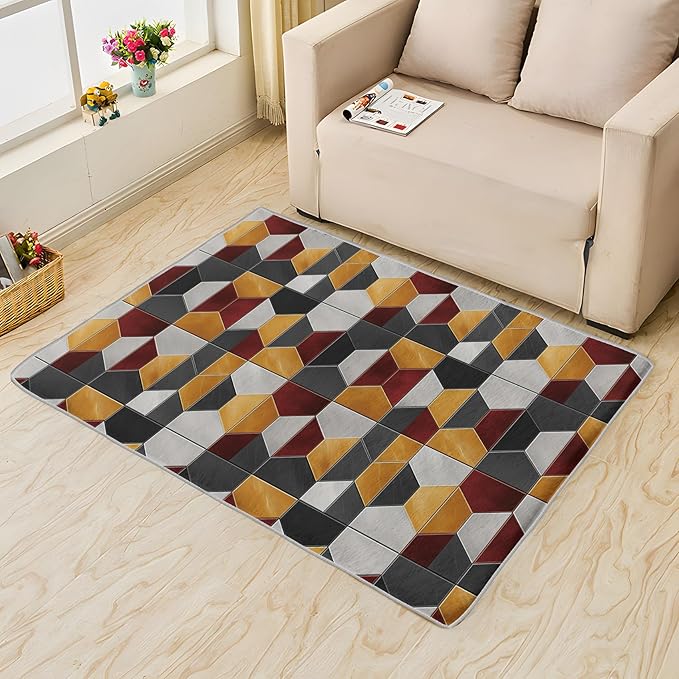 Modern Hexagon Rug, 3x4 Rug, Geometric Pattern Rugs for Living Room Bedroom, Modern Small Area Rug, Washable Rug Non Slip Soft Indoor Carpet, Modern Hexagon Home & Room Decor