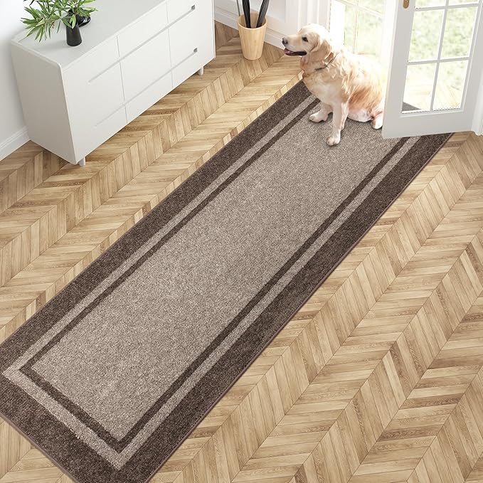 PURRUGS Dirt Trapping Door Mat 24" x 84", Non-Slip/Skid Machine Washable Entryway Rug, Shoes Scraper, Area Rug, Super Absorbent Welcome Mat for Muddy Wet Shoes and Paws, Beige & Grayish Brown