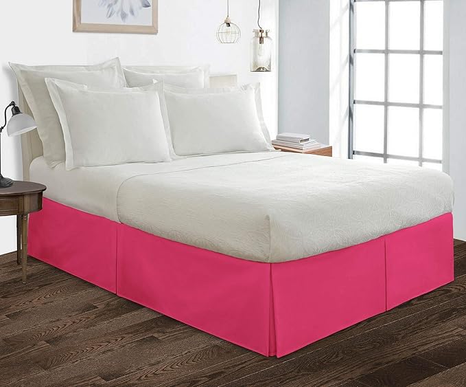 Bed Skirt - 100% Cotton 800 Thread Count Box Pleated Bed Skirt - Luxury Pleated Dust Ruffle, Hotel Quality Modern Bed Skirt, Easy Fit with 12 Inch Tailored Drop, Twin, Hot Pink
