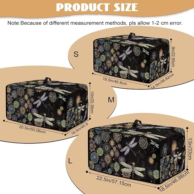 Boho Mandala Dragonfly Print Toaster Oven Cover Dust-Proof Microwave Oven Cloth Cover with Storage Pockets Waterproof Kitchen Machine Covers Case Protections Protector, M