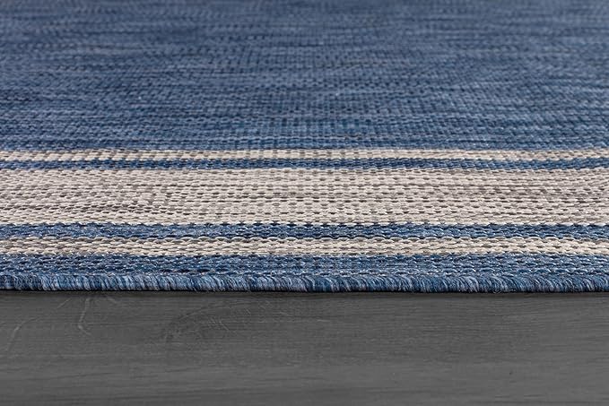 Beverly Rug Large Outdoor Rug 9x12 Modern Bordered Area Rugs for Indoor and Outdoor Patio Deck Porch Garden Waterproof Weather Sun Resistant Washable Outside Carpet (9 x 12 Navy)