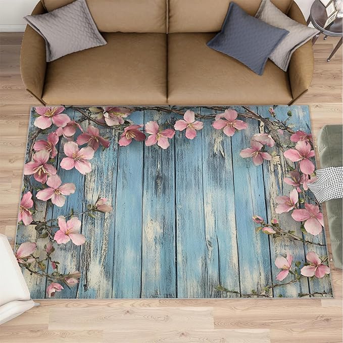 2x4 Vines Runner Rug for Hallway - Vintage Wood Panels Kitchen Mat, Rural Flowers Kitchen Runner Rug Soft Non Slip Anti Fatigue for Laundry Room Indoor Hallways