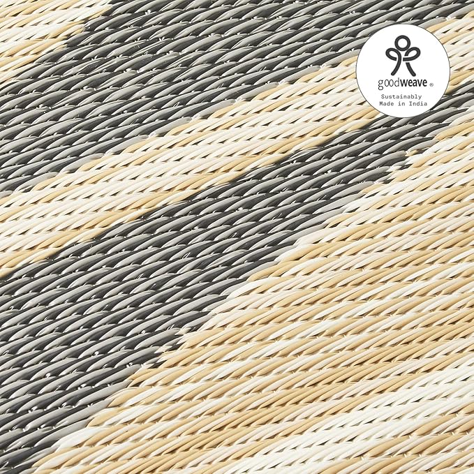 Fab Habitat Outdoor Rug - Waterproof, Fade Resistant, Crease-Free - Premium Recycled Plastic - Neutral Geometric Tribal - Patio, Porch, Deck, Balcony - Cairo - Natural & Black - 5 x 8 ft