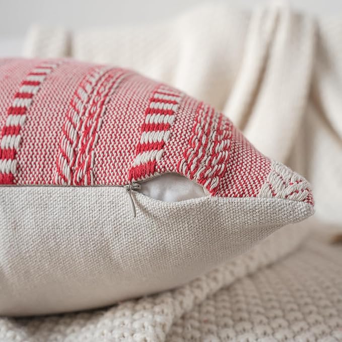 Christmas Pillow Covers 20x20 Inch Set of 2, Farmhouse Boho Christmas Decorative Couch Pillow Cases, Red Accent Pillows of Bed, Sofa Bedroom Living Room Home Decor Cushion Cover