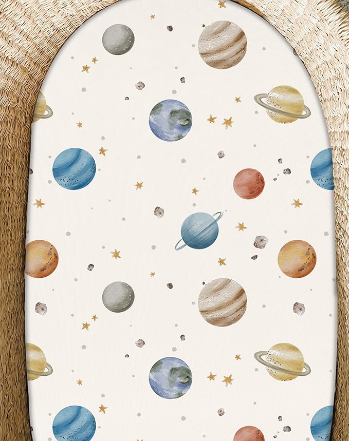 Bassinet Sheets for Baby Girls Boys 2 Pack, Fitted Baby Mattress Sheet for Rectangle, Oval, Hourglass Bassinet Mattress, Breathable Cozy & Universal Fit (Stellar Adventure)