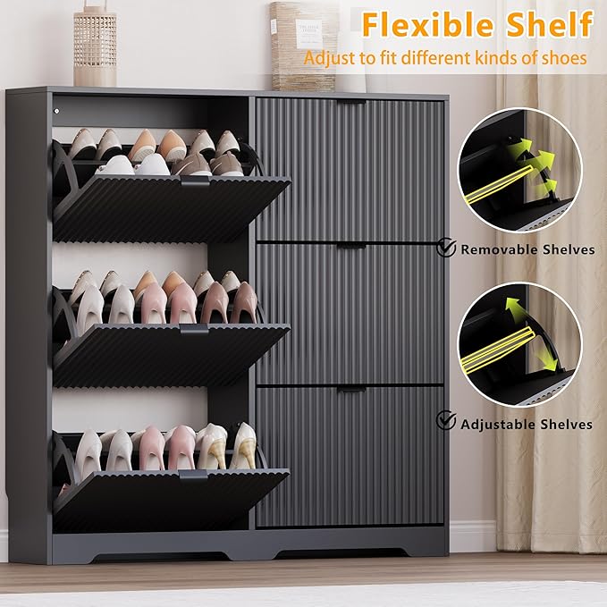 BORNOON Large Shoe Cabinet for Entryway, Tall Narrow Shoe Storage Cabinet with 6 Flip Drawers and Adjustable Shelves, Shoe Rack Cabinet Organizer for Hallway, Foyer, Small Apartment