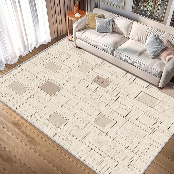 Geometric Rug, Washable 5x8 Rug for Living Room, Modern Abstract Patterned Indoor Carpet, Geometric Decor for Home, Bedroom, Soft Non Slip Thin Design FER59