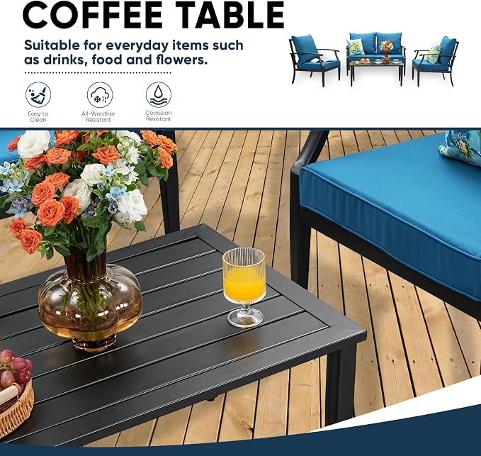 4 Piece Outdoor Patio Furniture Set, Oversized Metal Conversation Set
