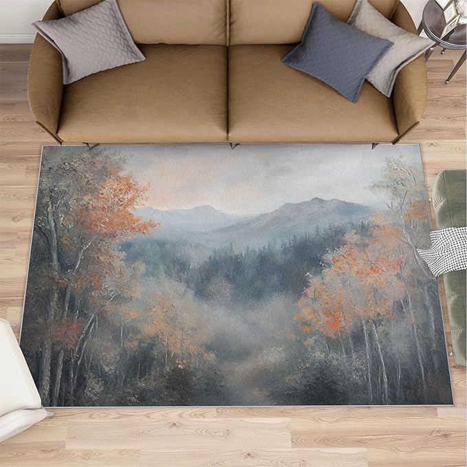 3x4 Autumn Forest Rugs for Entryway - Mountain Scenery Kids Bedroom Rug, Oriental Charm Mudroom Rug Soft for Coffee Shop Living Room Under Table Game Room