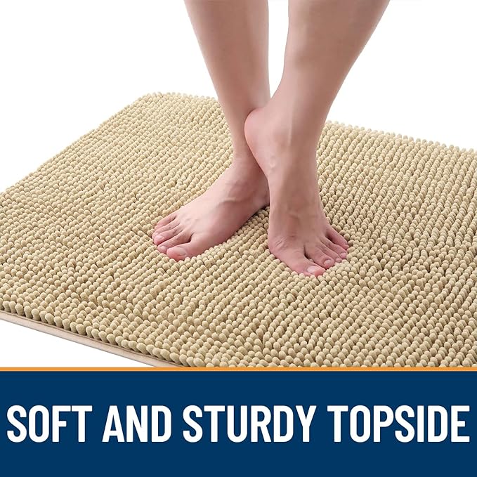 OLANLY Dog Door Mat for Muddy Paws 48x30, Absorbs Moisture and Dirt, Absorbent Non-Slip Washable Doormat, Quick Dry Chenille Mud Mat for Dogs, Entry Indoor Entryway Carpet for Inside Floor, Beige