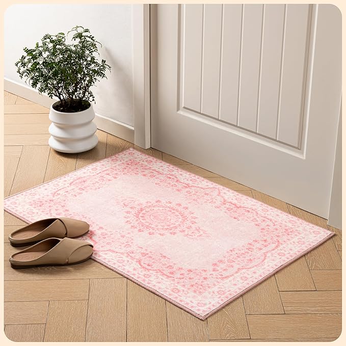 Istana 2x3 Area Rug - Pink Boho Rugs for Living Room 2x3 - Foldable Small Rugs for Bedroom - Stain Resistant Washable Rug Non Slip - Eco-Friendly Area Rugs Indoor