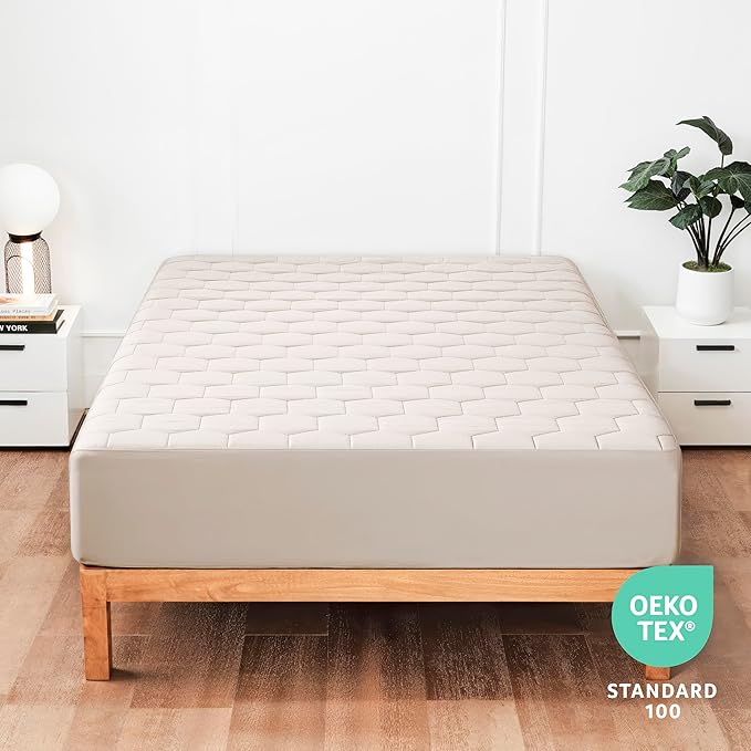Hearth & Harbor 2 Pack Queen Size Quilted Fitted Mattress Pad Cover, 100% Waterproof Mattress Protectors, Deep Pocket Fitted Mattress Cover 8" - 21" (60" x 80", Beige Cream)