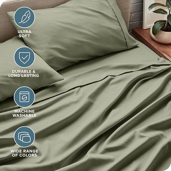 Bare Home Queen Sheet Set - Luxury 1800 Ultra-Soft Microfiber Queen Bed Sheets - Double Brushed - Deep Pockets - Easy Fit - 4 Piece Set - Bedding Sheets & Pillowcases (Queen, Sage)