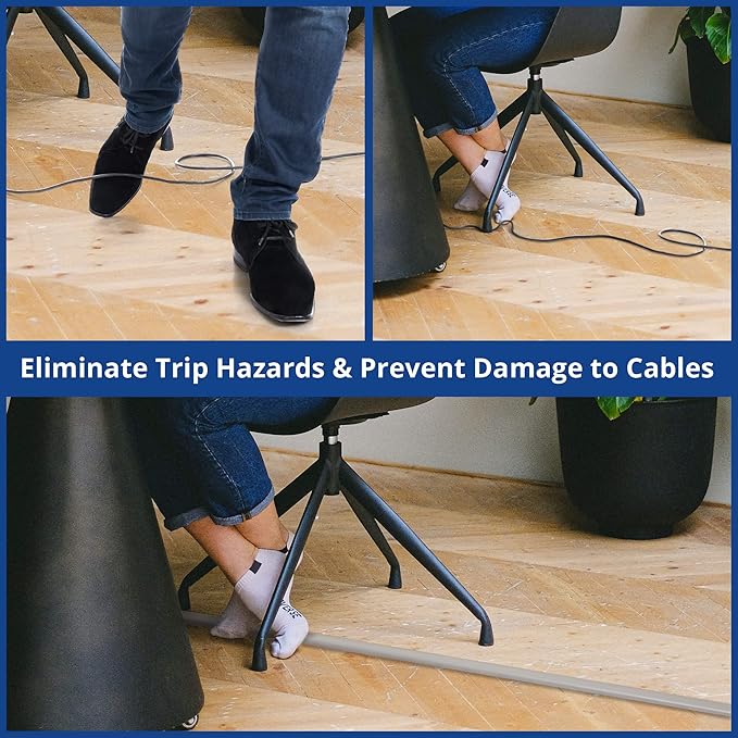 Floor Cord Cover 10ft, Cord Hider Floor Grey, Cable Management Prevent Trips, Cable Cover Wire Covers for Electric Power Cords, Wire Protector Cavity W0.47in x H0.28in