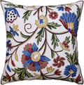 Dahlia Floral Pillow Cover - Cream Flower Pillowcase - Outdoor Cushion - Suzani Farmhouse Chair Throw - Traditional Chair Cushions - Hand Embroidered Wool Size - 18x18