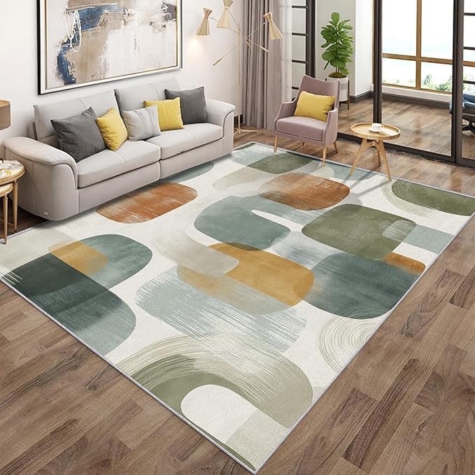 Mid Century Modern Rugs for Home Decor, 6x8 ft, Abstract Geometry Area Rugs for Living Room, Soft Non Slip Washable Boho Geo Geometric Carpet Bedroom Decorations Dt-Ghf-19
