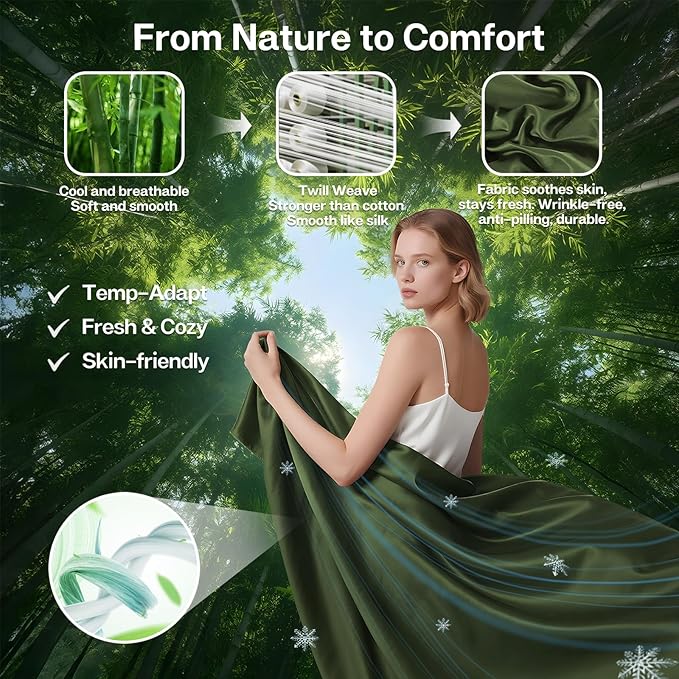 MR&HM King Fitted Sheet Only, Ultra-Soft Rayon Derived from Bamboo & Polyester Blend, Silky & Breathable, 15" Deep Pocket with Elastic Straps, Cooling Fitted Sheet for Hot Sleepers, Olive Green