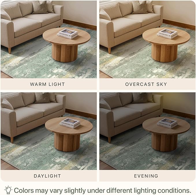 GENIMO Abstract Area Rug 5x7, Washable Modern Rug Non Slip, Low Pile Lightweight Soft Large Carpet for Living Room, Bedroom, Dining Room, Light Green