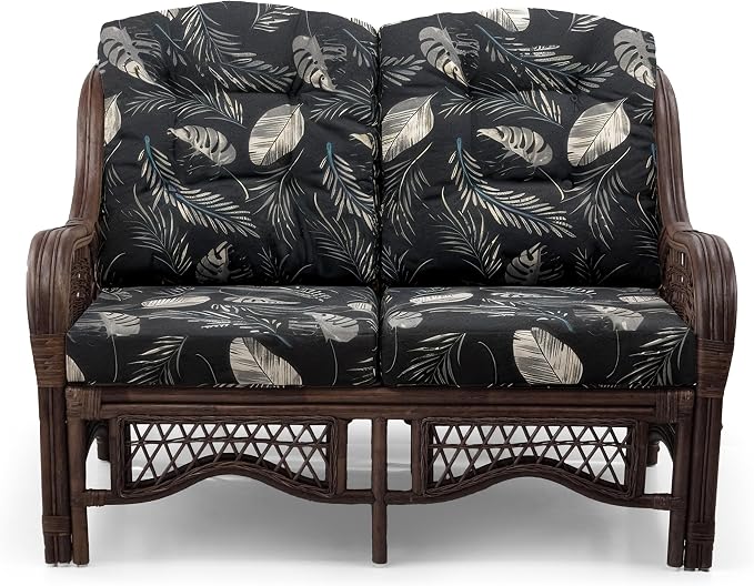 Malibu Lounge Loveseat Sofa Natural Rattan Wicker Handmade Design, Dark Brown