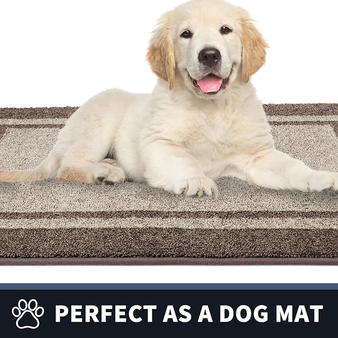 PURRUGS Dirt Trapping Door Mat 24" x 60", Non-Slip/Skid Machine Washable Entryway Rug, Shoes Scraper, Area Rug, Super Absorbent Welcome Mat for Muddy Wet Shoes and Paws, Beige & Grayish Brown