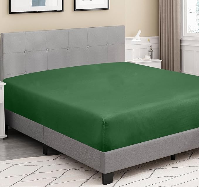 ROYALE LINENS 300 Thread Count 100% Long Staple Combed Cotton Fitted Sheet King - Super Soft Deep Pocket Bottom Sheet - Fitted Sheets Only - Elastic Sheets (King, Hunter Green)
