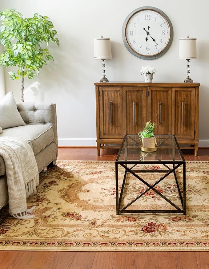Rugs.com Chateau Collection Rug – 8' x 10' Cream Medium Rug Perfect for Living Rooms, Large Dining Rooms, Open Floorplans