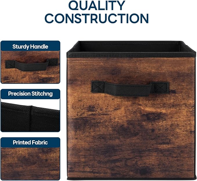 EWES 11 Inch Fabric Storage Cubes, 8 Pack Foldable Storage Bins with Handle, Storage Baskets Box for Shelves, Closet, Organizer, Rustic Brown and Black