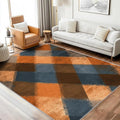 Checkered Geometric Rug, Washable 5x7 Rug for Living Room, Modern Abstract Patterned Indoor Carpet, Checkered Geometric Decor for Home, Bedroom, Soft Non Slip Thin Design FER48