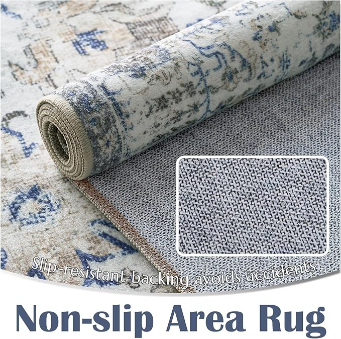 jinchan Kalen Runner Rug 3x7 Washable Area Rug Soft Indoor Floor Cover Thin Retro Distressed Blue Multi Carpet Floral Print Country Boho Non Slip for Bathroom Kitchen Bedroom Living Room