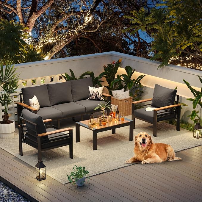 Aoxun Aluminum Patio Furniture Set 5 Seats, Oversized Outdoor Sectional