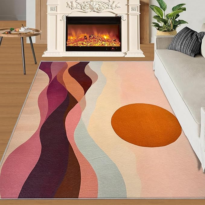 Boho Sun Runner Rugs 2x4ft, Minimalist Line Small Entryway Mats, Geometric Solar Laundry Room Rug Non Slip Durable Throw Rugs for Front Door Bedroom Bedside