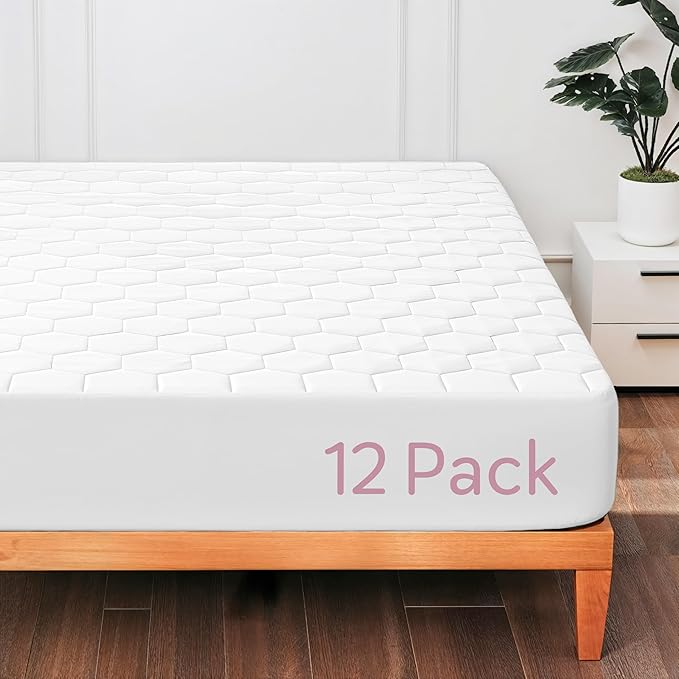 Hearth & Harbor 12 Pack Full Size Quilted Fitted Mattress Pad Cover, 100% Waterproof Mattress Protectors, Deep Pocket Fitted Mattress Cover 8" - 21" (54" x 75", White)