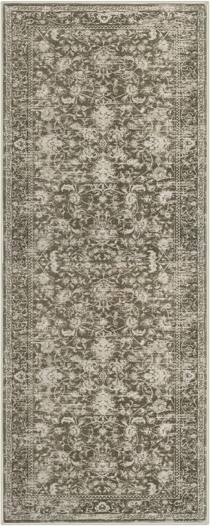 KILOCOCO Hallway Runner 2x5 Kitchen Runner Rug Printed Vintage Floral Washable Non-Slip Runners for Hallways Laundry Room Rugs Distressed Boho Rug Runners for Bedroom, Taupe/Green