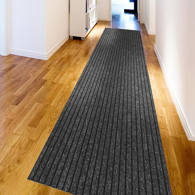 Ottomanson 2' x 35' Hallway Runner with Scraper Pile Extra Durable Non-Slip Rug Mat for Indoor & Outdoor Use - Ideal for Kitchen, Entryway, Patio & Garage - High-Traffic Carpet, Black