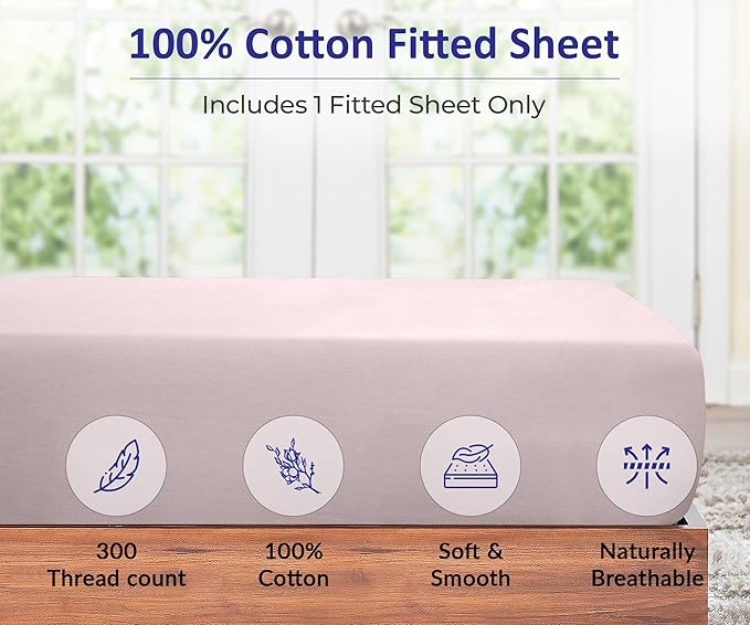 ROYALE LINENS 300 Thread Count 100% Long Staple Combed Cotton Fitted Sheet Queen - Super Soft Deep Pocket Bottom Sheet - Fitted Sheets Only - Elastic Sheets (Queen, Lavender)