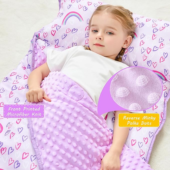 Toddler Nap Mat with Pillow and Blanket, Extra Large Rolled Napping Mats,Slumber Bags for Boys Girls,Kids Sleeping Bag for Daycare, Preschool Travel Camping